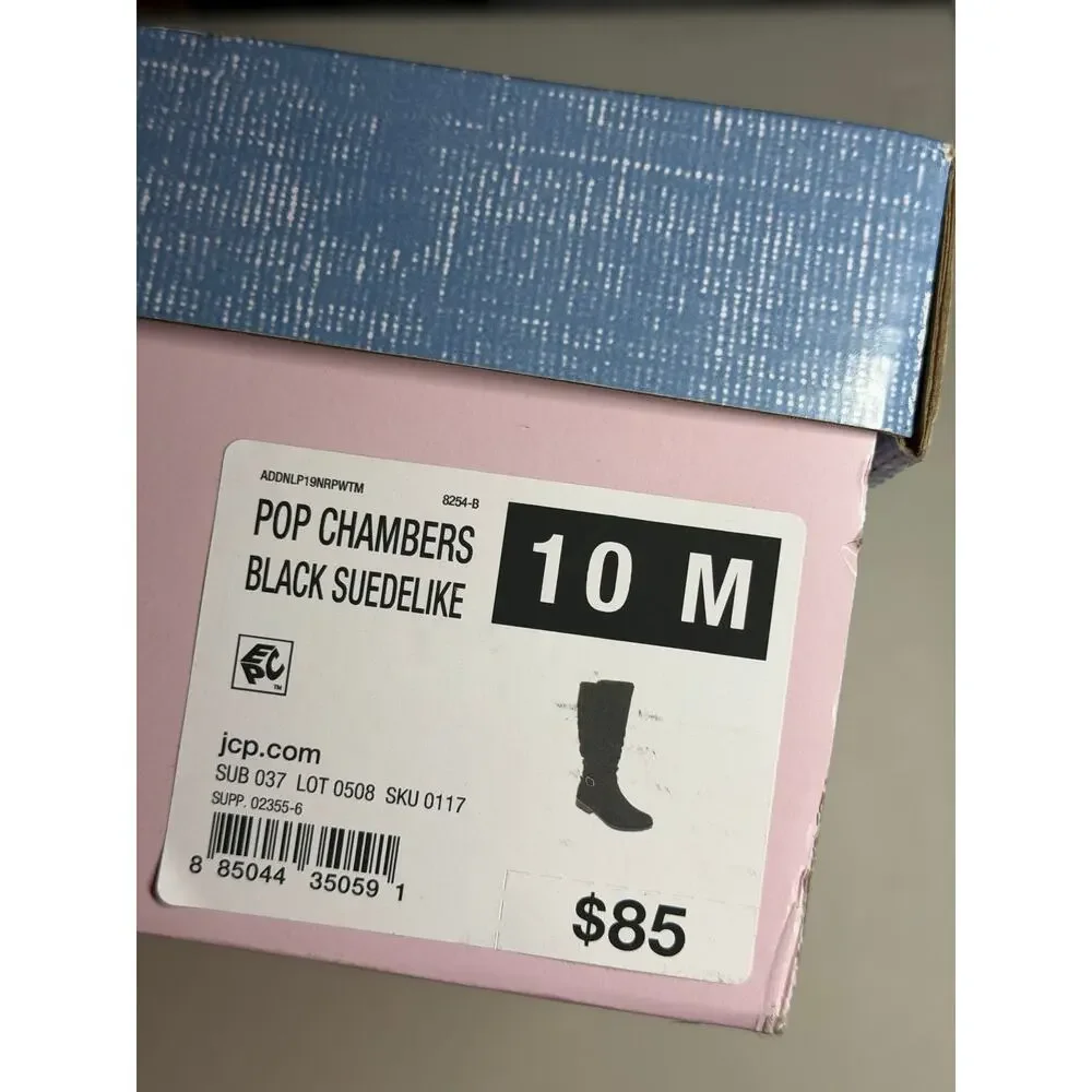 NEW! 10M Pop Chambers Womens Flat Heel Slouch Boots Black Suedelike